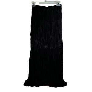 Vintage 90s Coldwater Creek Skirt One Size Black Crinkle Maxi Velvety Drawstring